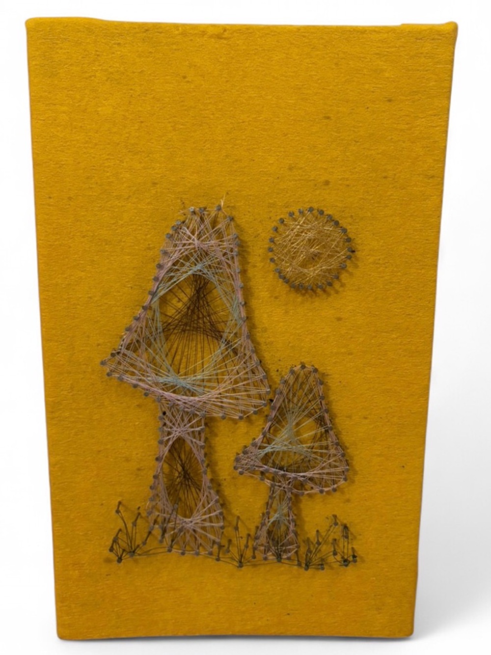 Janet Shea Vintage Handmade Mushroom String & Nail Art Artwork Cottagecore Decor